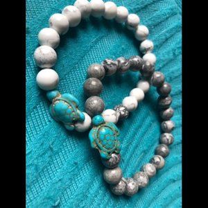 8mm Sea Turtles Beads Bracelet Turquoise Natutal Stone Elastic Stretch Bracelet